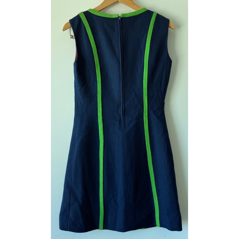 Vintage 1960s Pendleton Wool Mini Dress 11/12 Navy Green Mod Shift A-Line - Picture 2 of 11